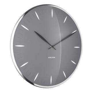 Karlsson Sivé sklenené nástenné hodiny Karlsson Leaf, ø 40 cm