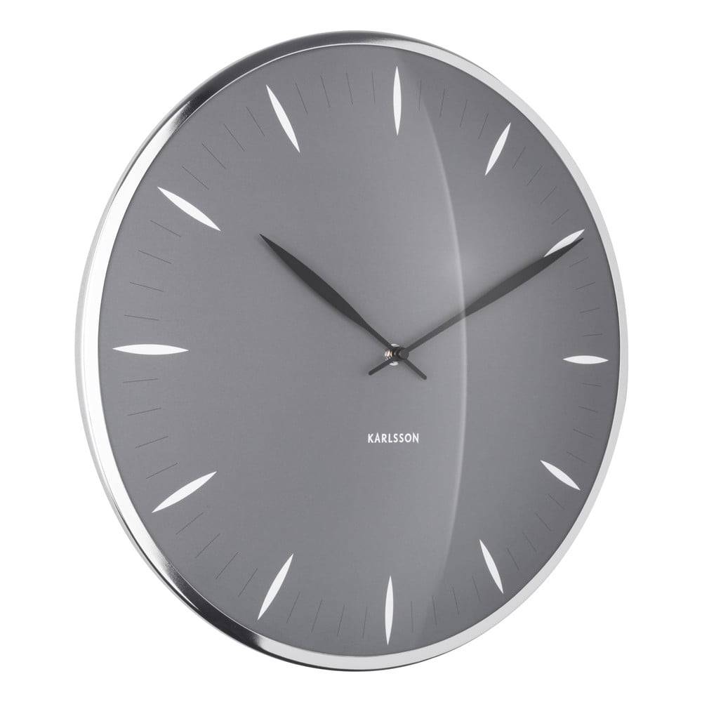 Karlsson Sivé sklenené nástenné hodiny Karlsson Leaf, ø 40 cm